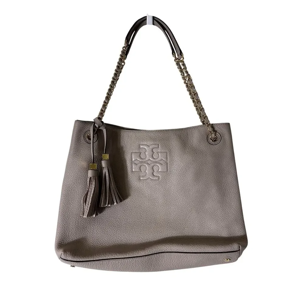 Tory Burch Gray Soft Pebbled Leather Bag Sz 13